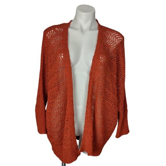 Tahari Burnt Orange Open Knit Cardigan Sweater Size Medium - Picture 1 of 13